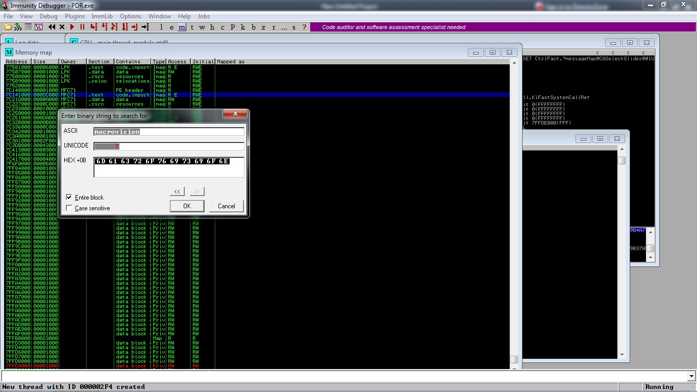 Searching for a suspect string in the process memory map