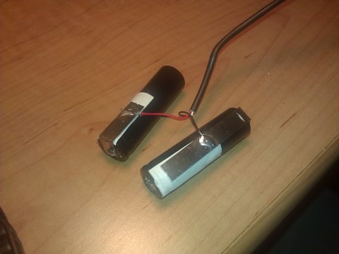 USB cable soldered to old NiCd cells